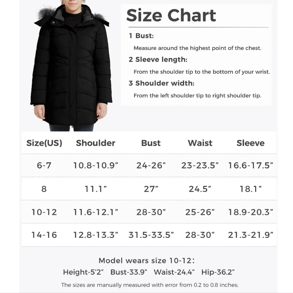 Wantdo Kids' Black Fleece-Lined Winter Parka Size 10-12 Black Faux Fur Hood
